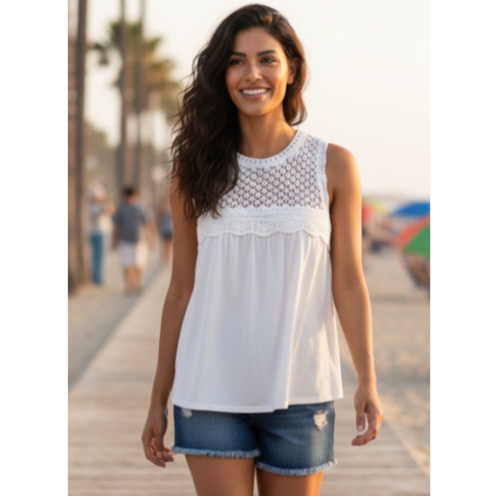 NWT Loft Crochet Yoke Shell Top